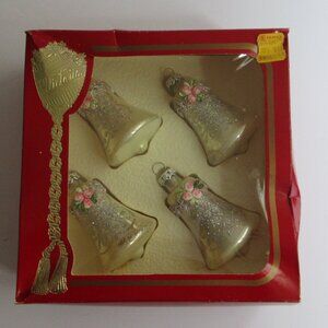 Rauch Victoria Collection Glass Silver Bell Set of 4 Christmas 3” Ornaments Vtg